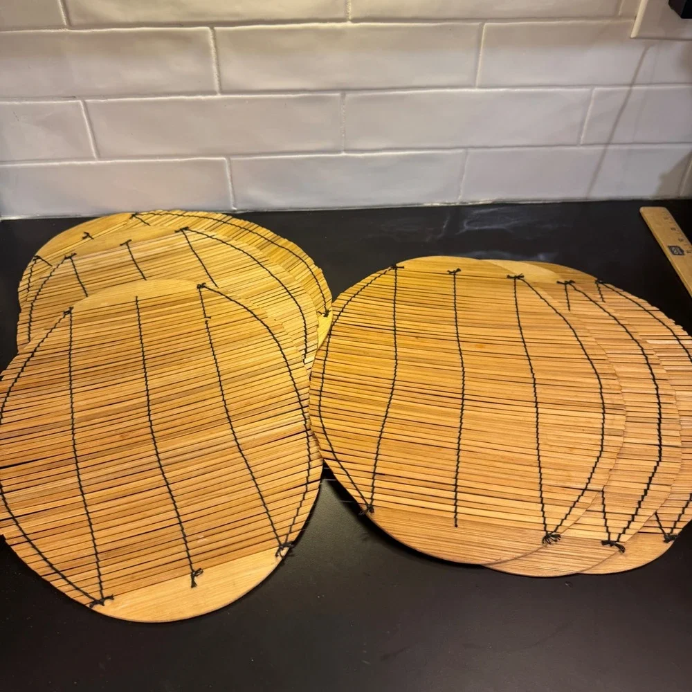 Bamboo Placemats Set of 6 Brown Oval Slatted Boho Tiki